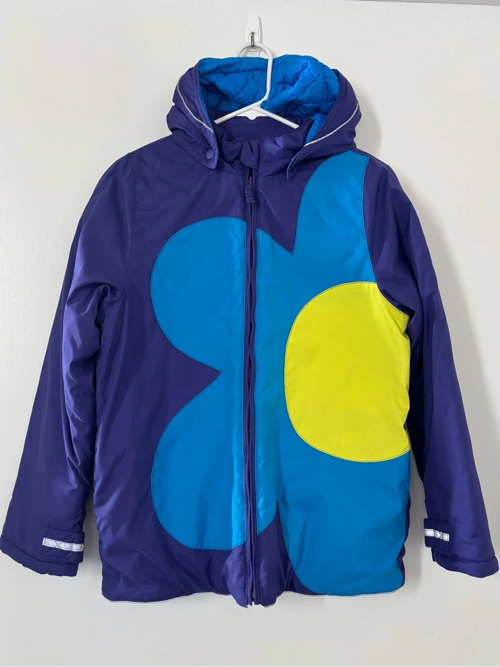 Hanna Andersson Purple Snow Jacket Hood Zip-Up Blue Flower Girl Size 12/150 cm